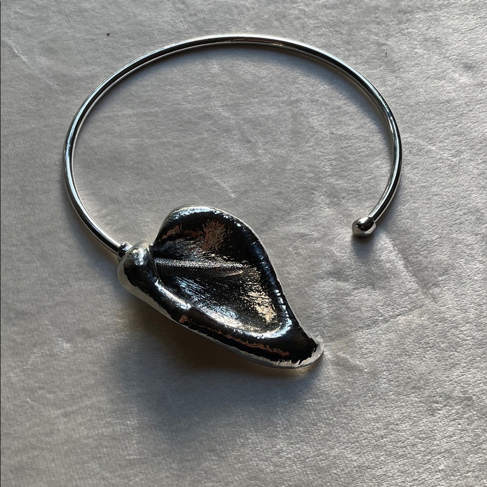 Silver Metallic Leaf Statement Necklace